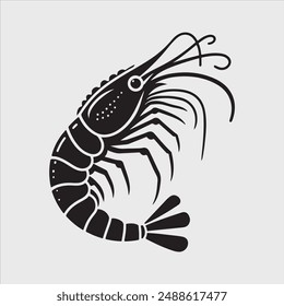 Shrimp silhouette vector illustration. Black color Shrimp.