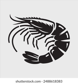 Shrimp silhouette vector illustration. black Shrimp Vector.