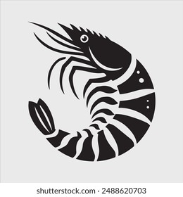 Shrimp silhouette vector illustration. Black Shrimp Vector art.