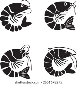 Shrimp Silhouette Vector Set  Seafood and Prawn Icons for Logos and Menus