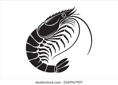 shrimp silhouette vector in a simple art style on a white background