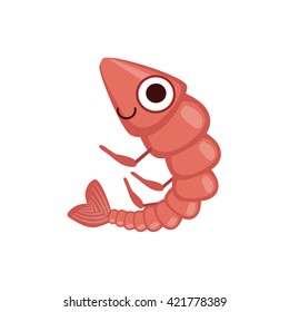 Shrimp Simple Cartoon Character Flat Primitive Design Bright Color Vector Icon On White Background