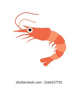 Diseño plano sencillo de camarón, ilustración de vector de iconos.