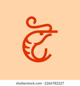 Shrimps einfaches Line-Symbol Logo, Vektordesign, modernes Logo-Piktogramm-Design von Meeresnahrung in abstraktem Umriss-Logo