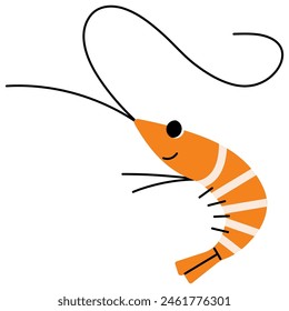 Camarones individuales 3 lindos sobre un fondo blanco, Ilustración vectorial.