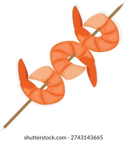 Shrimp skewer, shrimp on stick vector.