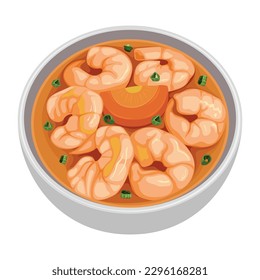 Shrimp Soup Asian Food Vector Illustration Shrimps