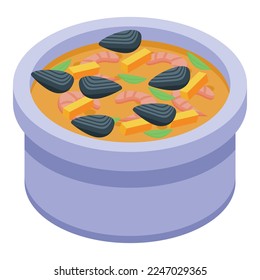 Shrimp soup icon isometric vector. Food cuisine. Portugal meal