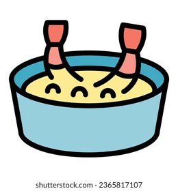 Vector de contorno de icono de sopa de camarón. Sushi asiático. Color del arroz rodante plano
