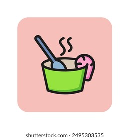 Shrimp soup line icon. Prawn, bowl, meal. Seafood concept. Can be used for topics like sea food restaurant, cooking, Asian cuisine