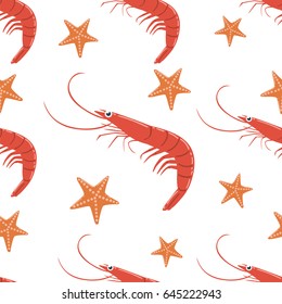 Shrimp and starfish seamless pattern. Can be used for wallpaper, t-shirt pattern, web page background, print, wrapping and much more!