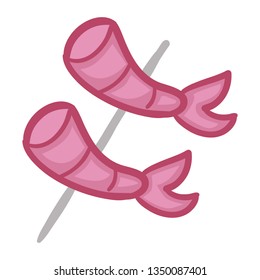 Shrimp Stick. Food Doodle Color Clip Art. Hand Drawn Design. Color Sketch