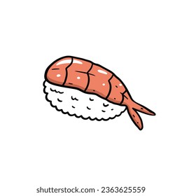 Shrimp sushi asian food vector illustration. Cartoon sketch style. Isolated on white background.