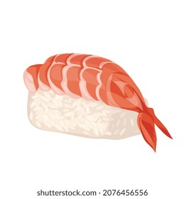 Shrimp sushi flat vector illustration. Japanese food. 