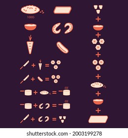 Shrimp sushi roll receipe icons ingredients steps vector illustration