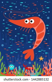 Shrimp swimming in the sea