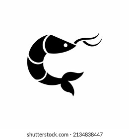 Shrimp Symbol Icon Logo Design. Black and White Decal Stencil Tattoo. Flat Vector Illustration on White Background.