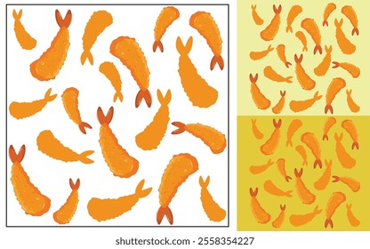 Shrimp tempura food pattern design vector, eps 10, editable.