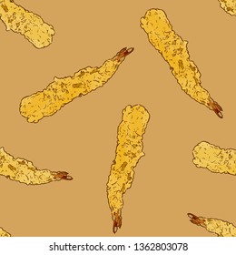 Shrimp tempura, hand draw seamless pattern vector.