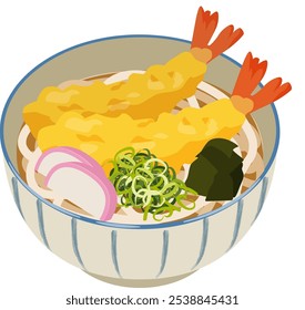 Shrimp tempura udon vector illustration