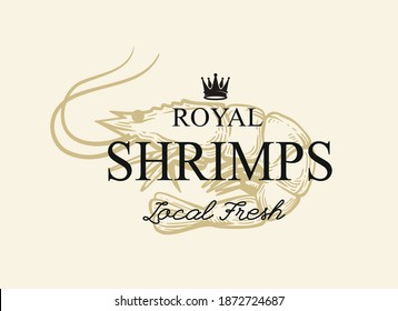 shrimp with text in engraving style