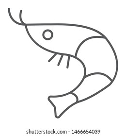 Shrimp thin line icon, animal and sea, ocean food sign, vector graphics, a linear pattern on a white background, eps 10.