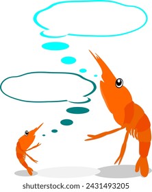Shrimp, thinking, thinking, big, red, orange, vector illustration