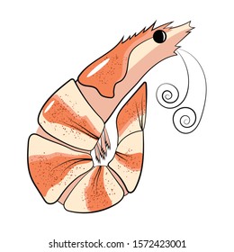 Shrimp unpeeled cooked traditional japanese oriental meal, crude prawn tasty beer snack. Vector hand drawn illustration in a flat cartoon style, poured on a white background. Suitable for web, icons
