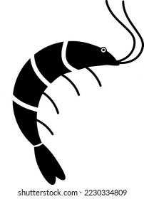 Shrimp, vector icon. Black shrimp on a white background.