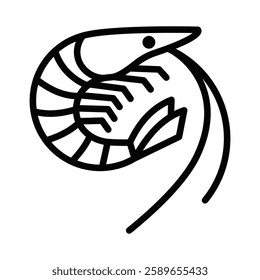 Shrimp vector icon for seafood, marine, and culinary themes. Editable stroke.