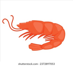 Garnelenvektorgrafik. Cartoon einzeln auf roten Garnelen aus Meer oder Ozean, ganze Schalentiere, ein Garnelen zum Kochen von Vorspeisen, gastronomische Delikatessen Rezepte für Speisekarte im Restaurant