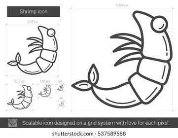 Shrimp vector line icon isolated on white background. Shrimp line icon for infographic, website or app. Scalable icon designed on a grid system.