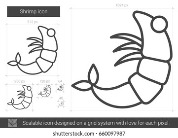 Shrimp vector line icon isolated on white background. Shrimp line icon for infographic, website or app. Scalable icon designed on a grid system.