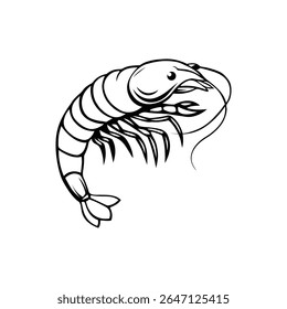 Ícone de logotipo do vetor de camarão e arte de silhueta de camarão
