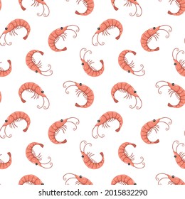 Shrimp vector pattern, white background, repeat print, trendy design.