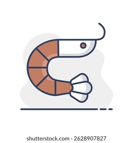 Icono de mariscos de Vector de camarón. Signo de comida rápida. Símbolo del gráfico para cocinar el diseño del Sitio web y de los App, logotipo, App, UI