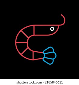 Shrimp vector seafood isolated on black background icon. Fast food sign. Graph symbol for cooking web site and apps design, logo, app, UI