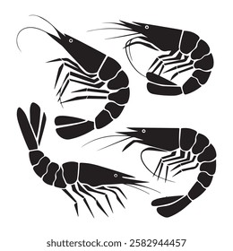 shrimp vector set  silhouettes with various poses and actions. shrimp vector.