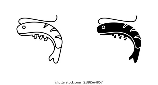 Shrimp vectors icons set in filled and strokes on white background