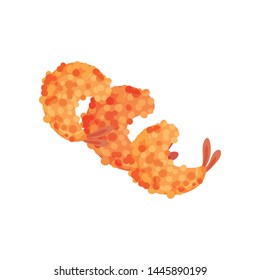 Shrimps in batter. Vector illustration on white background.