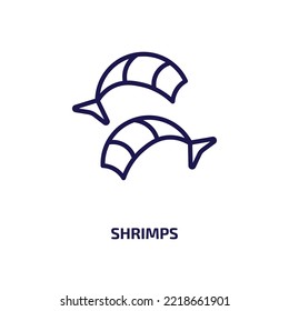 shrimps icon from food collection. Thin linear shrimps, shrimp, fish outline icon isolated on white background. Line vector shrimps sign, symbol for web and mobile