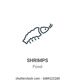 Shrimps outline vector icon. Thin line black shrimps icon, flat vector simple element illustration from editable food concept isolated stroke on white background