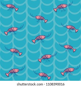 Shrimps pattern blue background