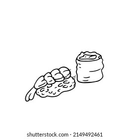Shrimps with sauce thin black lines on a white background - Vector illustration
