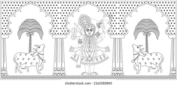 Shrinathji Or Lord Krishna As Pichwai Folk Painting