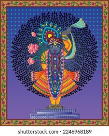 Shrinathji or Lord Krishna as a Pichwai folk painting, Indian folk art