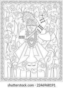 Shrinathji or Lord Krishna as a Pichwai folk painting, Indian folk art