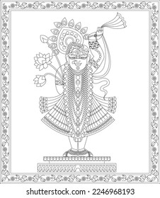 Shrinathji or Lord Krishna as a Pichwai folk painting, Indian folk art