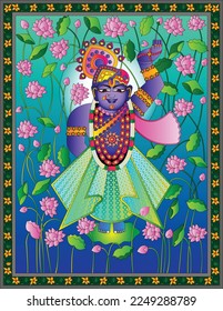 Shrinathji or Lord Krishna as Pichwai folk painting	