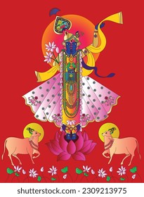 Shrinathji or Lord Krishna as Pichwai folk painting	